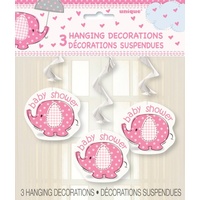 Baby Shower Umbrellephant Pink Hanging Swirls