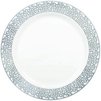 Premium Dinner Plates 25.4cm White w/Silver Lace Border