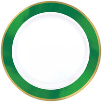Premium Dinner Plates 25.4cm White w/Green Festive Border
