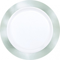 Premium Dinner Plates 25.4cm Frosty White w/Silver Border