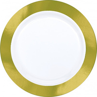 Premium Dinner Plates 25.4cm White w/Yellow Gold Border