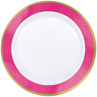 Premium Dinner Plates 25.4cm White w/Bright Pink Border