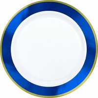 Premium Dinner Plates 25.4cm White w/Bright Royal Blue Border