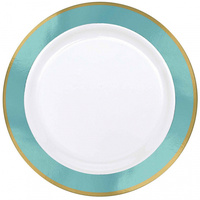 Premium Dinner Plates 25.4cm White w/Robin's Egg Blue Border