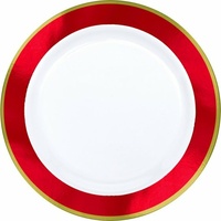Premium Dinner Plates 25.4cm White w/Apple Red Border