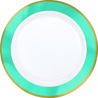 Premium Dinner Plates 25.4cm White w/Caribbean Blue Border