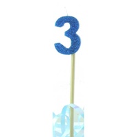 3rd - Candle Number 3 Glitter Blue