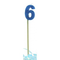 6th - Candle Number 6 Glitter Blue