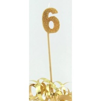 6th - Candle Number 6 Glitter Gold