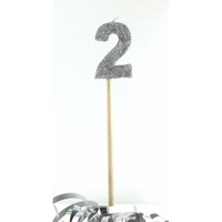 2nd - Candle Number 2 Glitter Silver