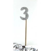 3rd - Candle Number 3 Glitter Silver