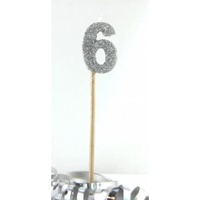 6th - Candle Number 6 Glitter Silver