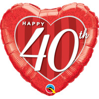 40th Birthday or Anniversary Heart Red Foil Balloon (45cm)