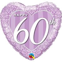 60th Birthday or Anniversary Heart Lilac Foil Balloon (45cm)