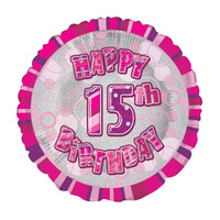 15th Birthday Round Pink Foil Balloon (45cm)