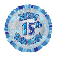 15th Birthday Round Blue Foil Balloon (45cm)