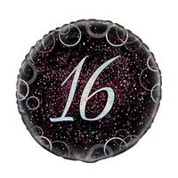 16th Birthday Glitz Pink & Black Foil Balloon (45cm)