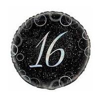 16th Birthday Glitz Silver & Black Foil Balloon (45cm)