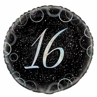 16th Birthday Glitz Silver & Black Foil Balloon (45cm)