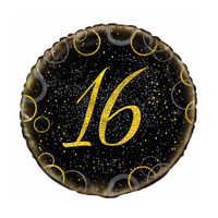 16th Birthday Glitz Gold & Black Foil Balloon (45cm)