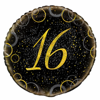 16th Birthday Glitz Gold & Black Foil Balloon (45cm)