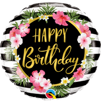 Hibiscus Stripes 45cm Happy Birthday Foil Balloon