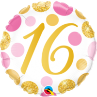 16th Birthday Pink and Gold Dots Foil Balloon (45cm)