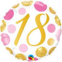 18th Birthday Gold Pink Dots Foil Balloon (45cm)