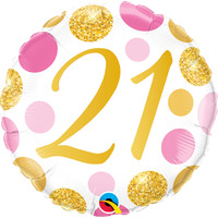 21st Birthday Gold Pink Dots Foil Balloon (45cm)