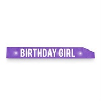 Happy Birthday Sash - Flashing - Purple (Birthday Girl in white print)