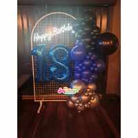 Mesh Arch 2.1m ~ Organic Balloon Garland ~ Balloon Number Set & Neon Happy Birthday Sign ~ Delivered Locally
