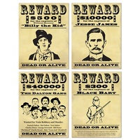 Western Wanted Reward Cutout Signs
