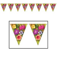 Hawaiian Summer Luau Flowers Pennant Flag Banner