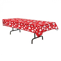 Hearts Plastic Tablecover Red & White