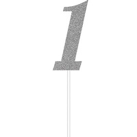 Cake Topper Number 1 Silver Glitter