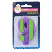 Number 9 Purple with Lime Green Stripes Candle
