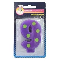 Number 9 Purple with Lime Green Dots Candle