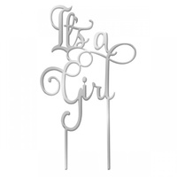 Cake Topper It's A Girl Acrylic Silver Glitter