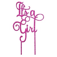 Cake Topper It's A Girl Acrylic Pink Glitter
